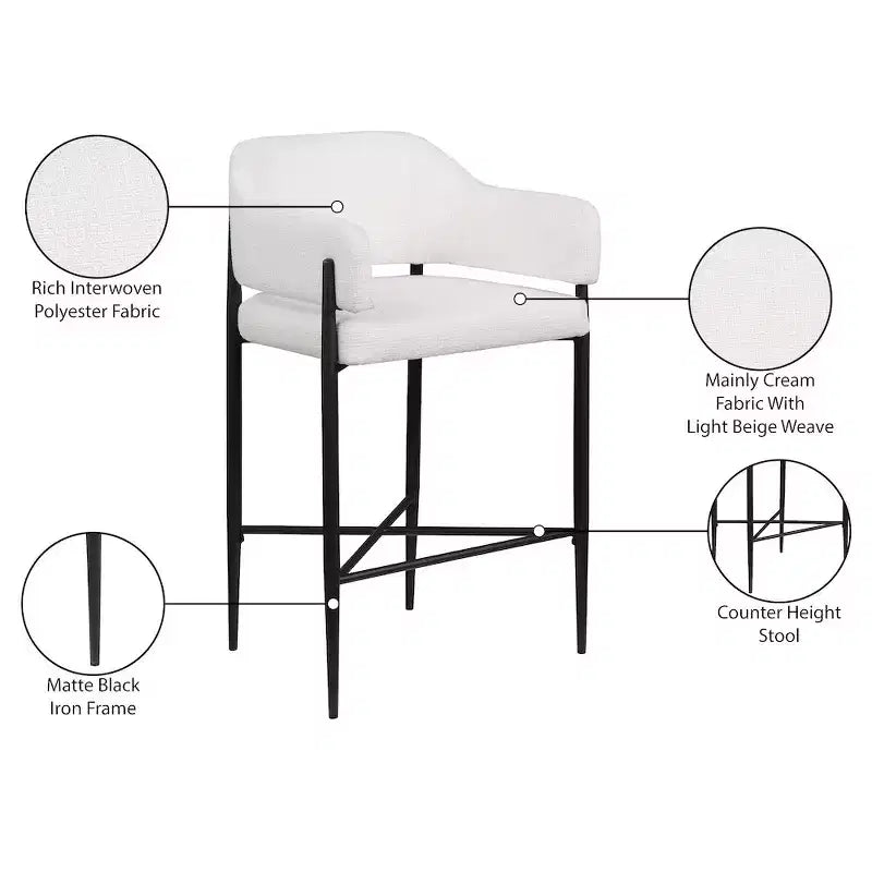 Tabouret de comptoir en tissu rembourré Meridian Furniture Dame, ensemble de 2