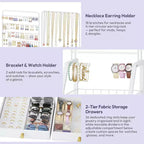 Grand support organiseur de bijoux, tour multifonctionnelle pour colliers boucles d'oreilles bagues bracelets, support mobile avec 4 tiroirs non tissés pour chambre, blanc