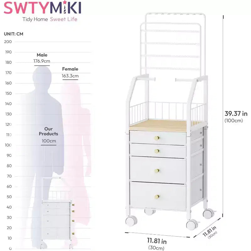 Grand support organiseur de bijoux, tour multifonctionnelle pour colliers boucles d'oreilles bagues bracelets, support mobile avec 4 tiroirs non tissés pour chambre, blanc