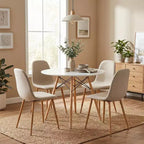 Ensemble de salle à manger rond FurnitureR pour 4 personnes, table de cuisine de 80 cm avec 4 chaises rembourrées, ensemble de salle à manger avec pieds en bois pour petit espace, appartement, coin petit-déjeuner