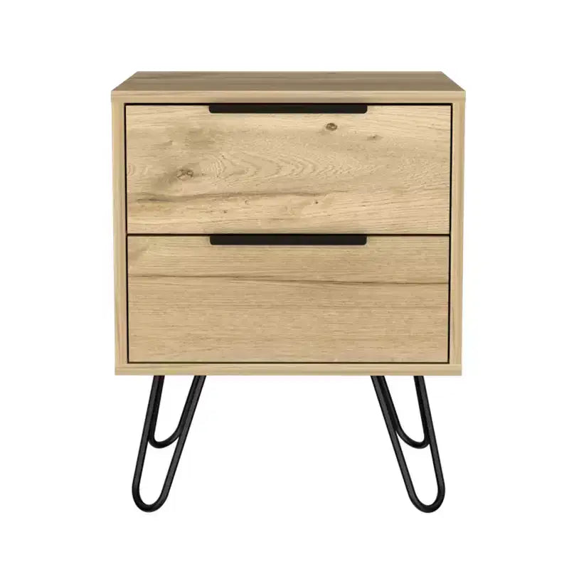 HomeRoots 22 Oak Wood Two Drawer Nightstand