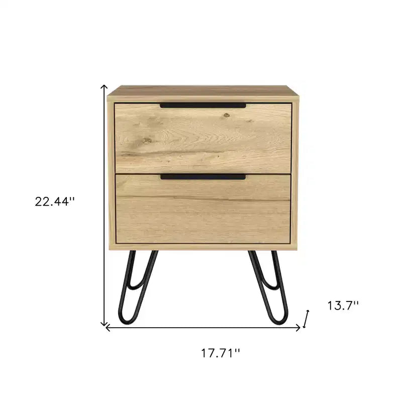 Table de chevet HomeRoots 22 en bois de chêne à deux tiroirs