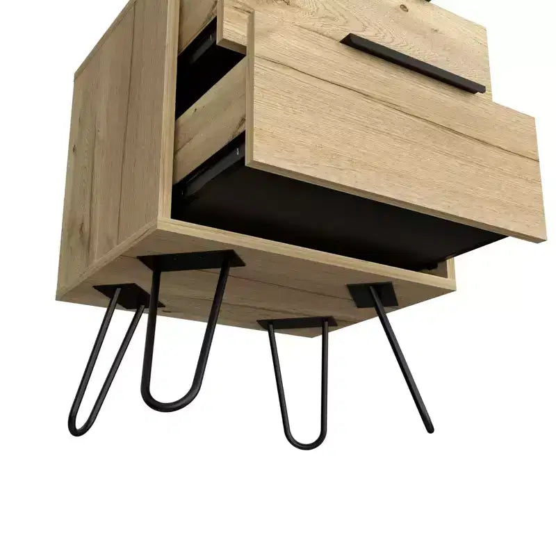 Table de chevet HomeRoots 22 en bois de chêne à deux tiroirs