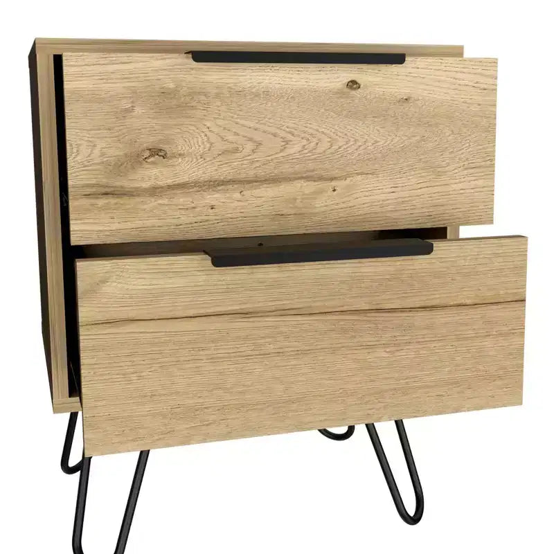 Table de chevet HomeRoots 22 en bois de chêne à deux tiroirs