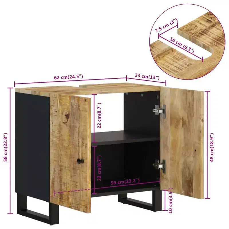 vidaXL Meuble sous lavabo Bois naturel Bois de manguier massif Meuble sous lavabo moyen