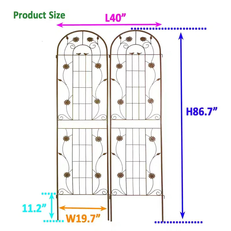MAYEERTY Lot de 2 treillis de jardin en métal noir antirouille de 220 x 50 cm pour plantes grimpantes