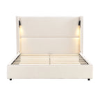 Cadre de lit rembourré avec lampe de lecture et port USB, tête de lit capitonnée, chambre moderne