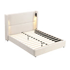 Cadre de lit rembourré avec lampe de lecture et port USB, tête de lit capitonnée, chambre moderne