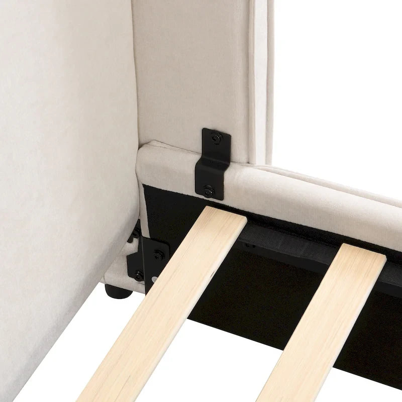 Cadre de lit rembourré avec lampe de lecture et port USB, tête de lit capitonnée, chambre moderne