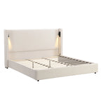 Cadre de lit rembourré avec lampe de lecture et port USB, tête de lit capitonnée, chambre moderne