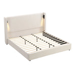 Cadre de lit rembourré avec lampe de lecture et port USB, tête de lit capitonnée, chambre moderne