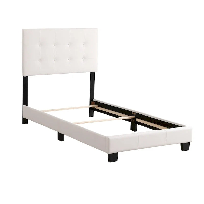 Lit à panneaux capitonné en similicuir, taille simple - 77 - Blanc