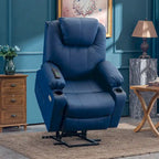 Fauteuil inclinable électrique grand format en cuir MCombo avec massage, chauffage, porte-gobelets, repose-pieds étendu, cuir 7516