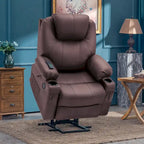 Fauteuil inclinable électrique grand format en cuir MCombo avec massage, chauffage, porte-gobelets, repose-pieds étendu, cuir 7516