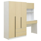 Armoire-penderie 3-en-1 avec coiffeuse, ensemble de bureau, armoire de chambre avec 2 tiroirs, armoire-penderie à 3 portes avec espace de rangement