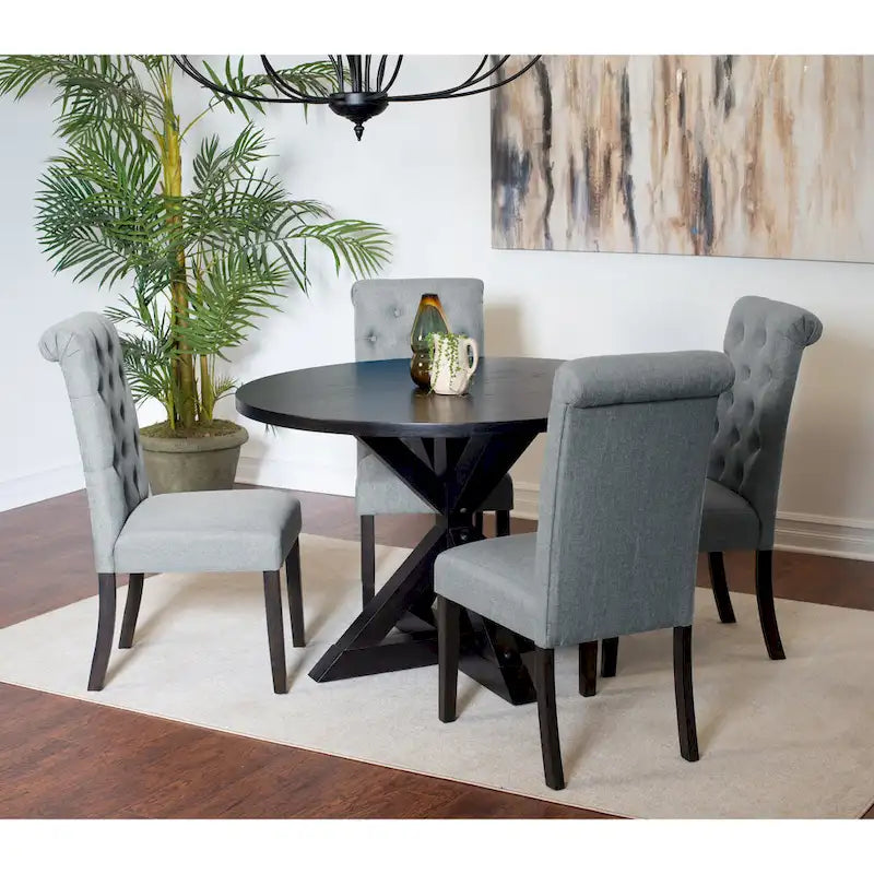 Ensemble de salle à manger rond 5 pièces, ensemble de meubles de salle à manger avec table à manger en croix et 4 chaises rembourrées