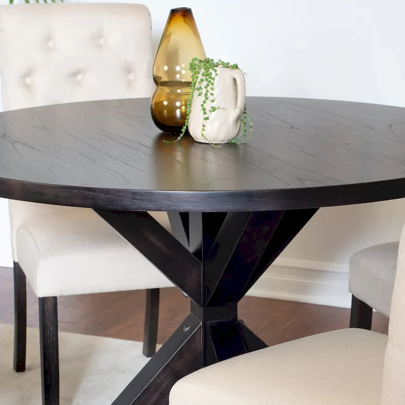 Ensemble de salle à manger rond 5 pièces, ensemble de meubles de salle à manger avec table à manger en croix et 4 chaises rembourrées