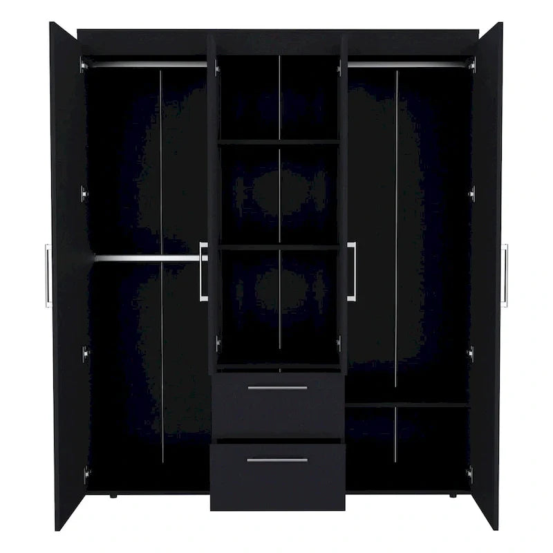 19.8 Armoire quatre portes moderne avec options de rangement multiples et accents métalliques