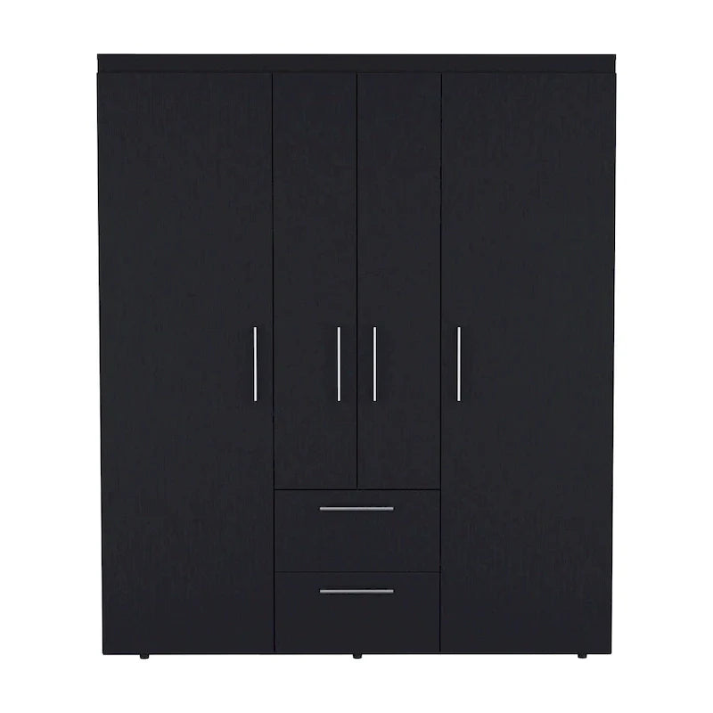 19.8 Armoire quatre portes moderne avec options de rangement multiples et accents métalliques