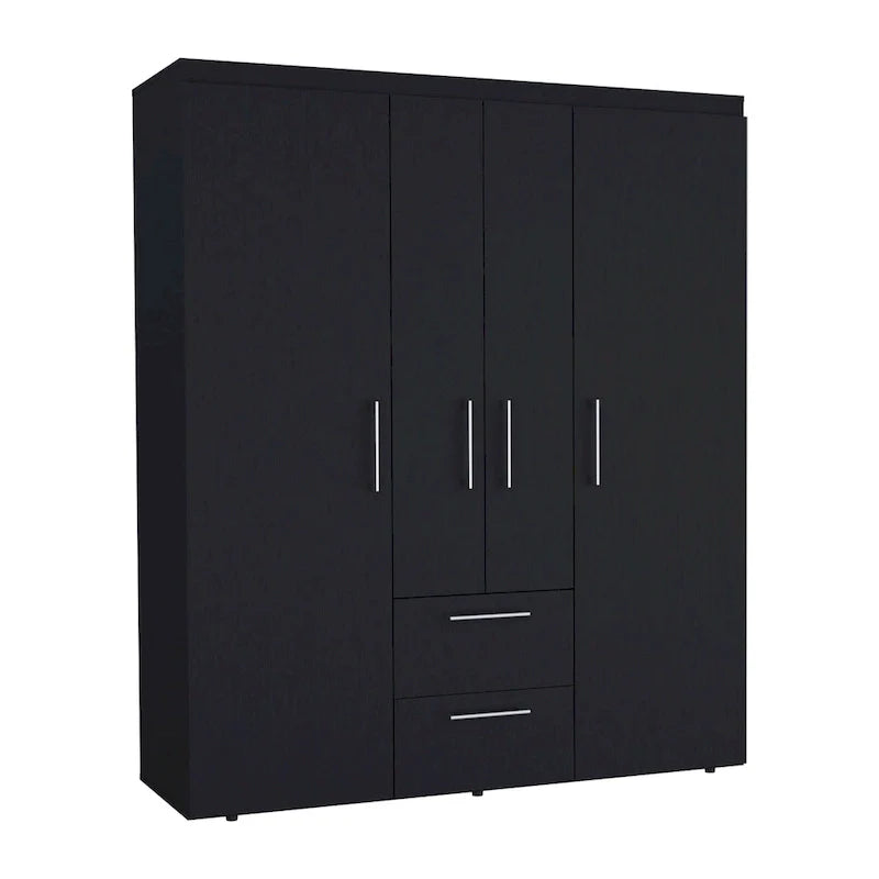 19.8 Armoire quatre portes moderne avec options de rangement multiples et accents métalliques