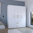 19.8 Armoire quatre portes moderne avec options de rangement multiples et accents métalliques