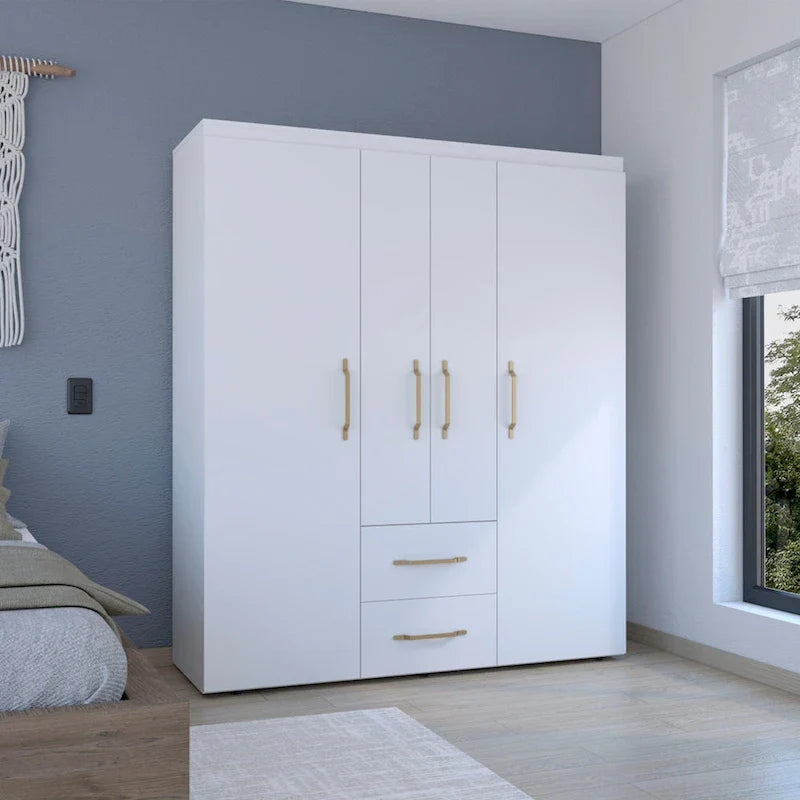 19.8 Armoire quatre portes moderne avec options de rangement multiples et accents métalliques