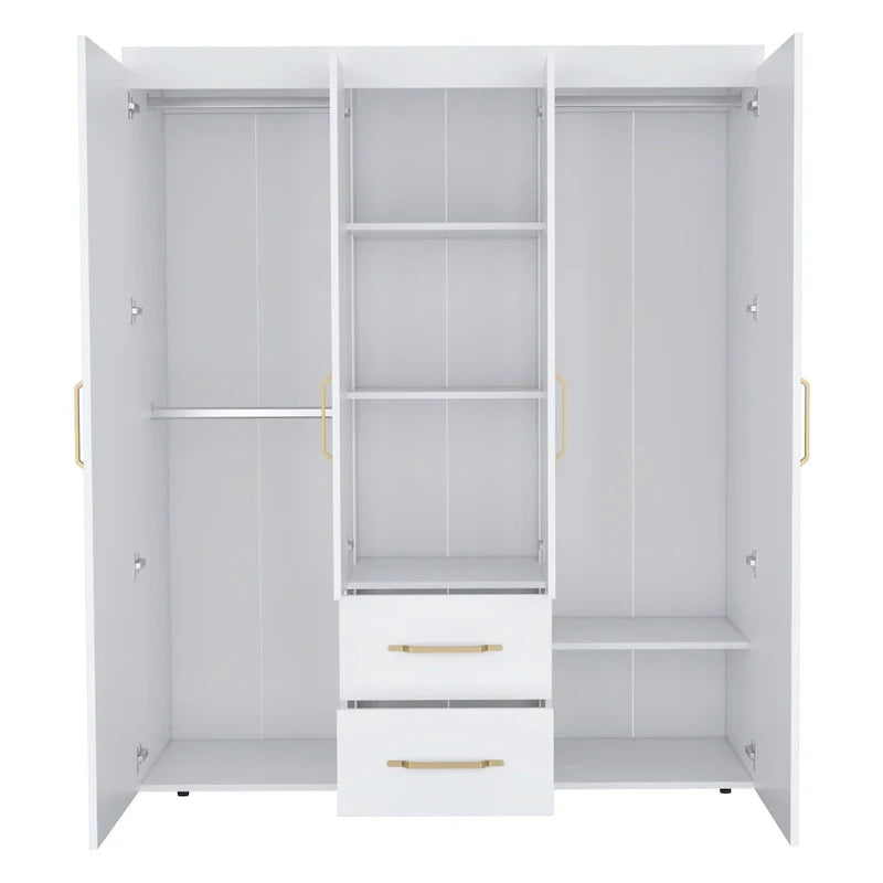 19.8 Armoire quatre portes moderne avec options de rangement multiples et accents métalliques