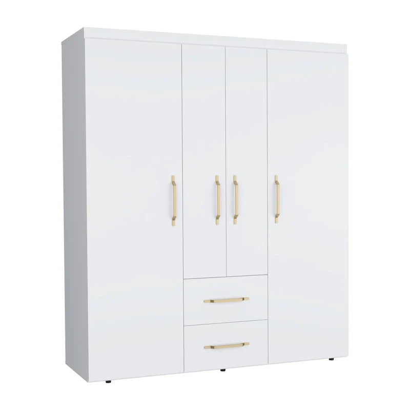 19.8 Armoire quatre portes moderne avec options de rangement multiples et accents métalliques