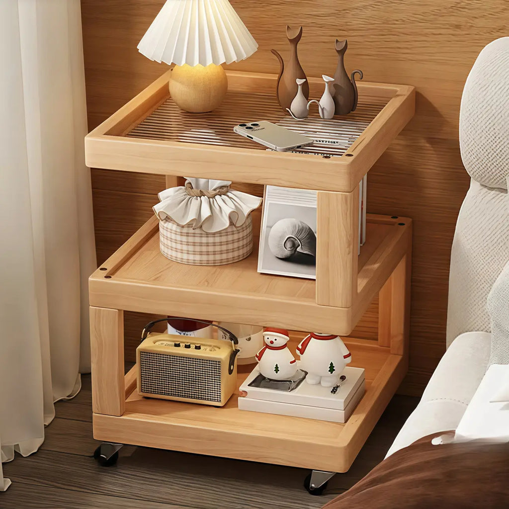 Dessus de table de rangement en bois de noyer à 3 niveaux avec roulettes