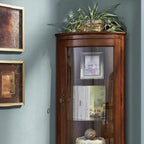 Meuble d'angle classique en bois d'hévéa marron avec porte vitrée