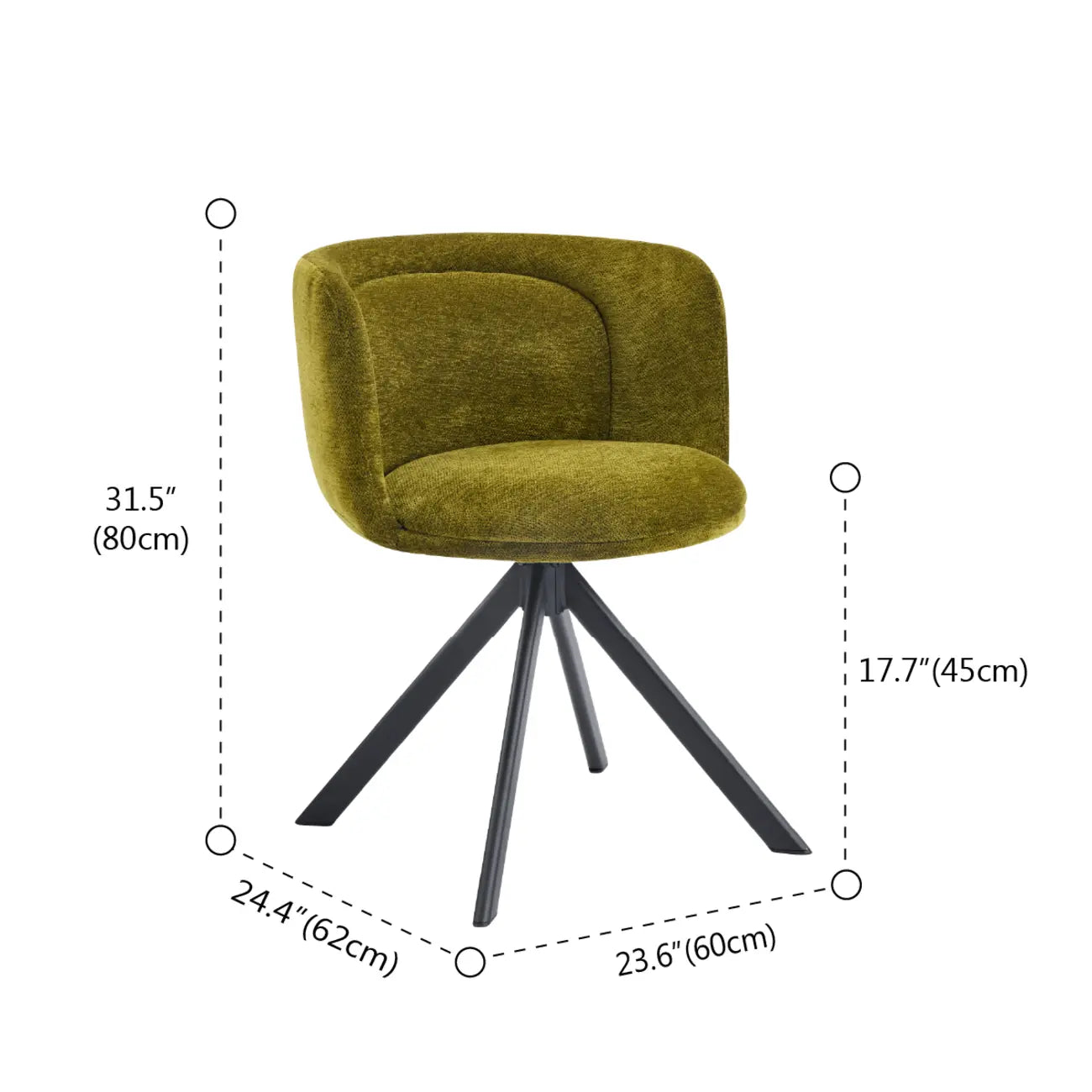 Lot de 2 chaises de salle à manger pivotantes modernes en tissu à dossier bas