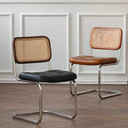 Chaise de salle à manger moderne en similicuir marron avec dossier tissé et piètement cantilever