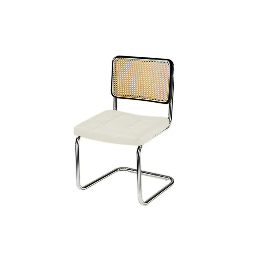 Chaise de salle à manger moderne en similicuir marron avec dossier tissé et piètement cantilever
