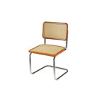 Chaise de salle à manger moderne en similicuir marron avec dossier tissé et piètement cantilever