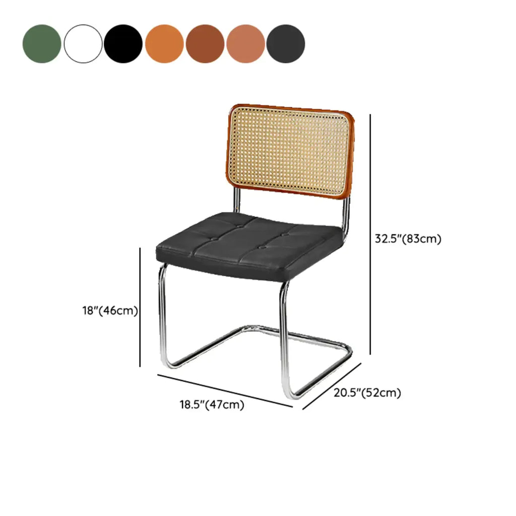 Chaise de salle à manger moderne en similicuir marron avec dossier tissé et piètement cantilever