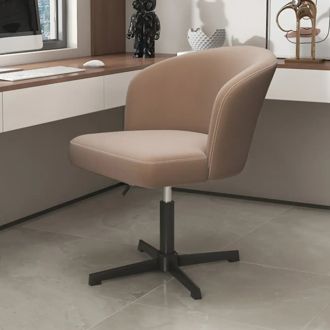 Fauteuil de bureau pivotant élégant en cuir orange