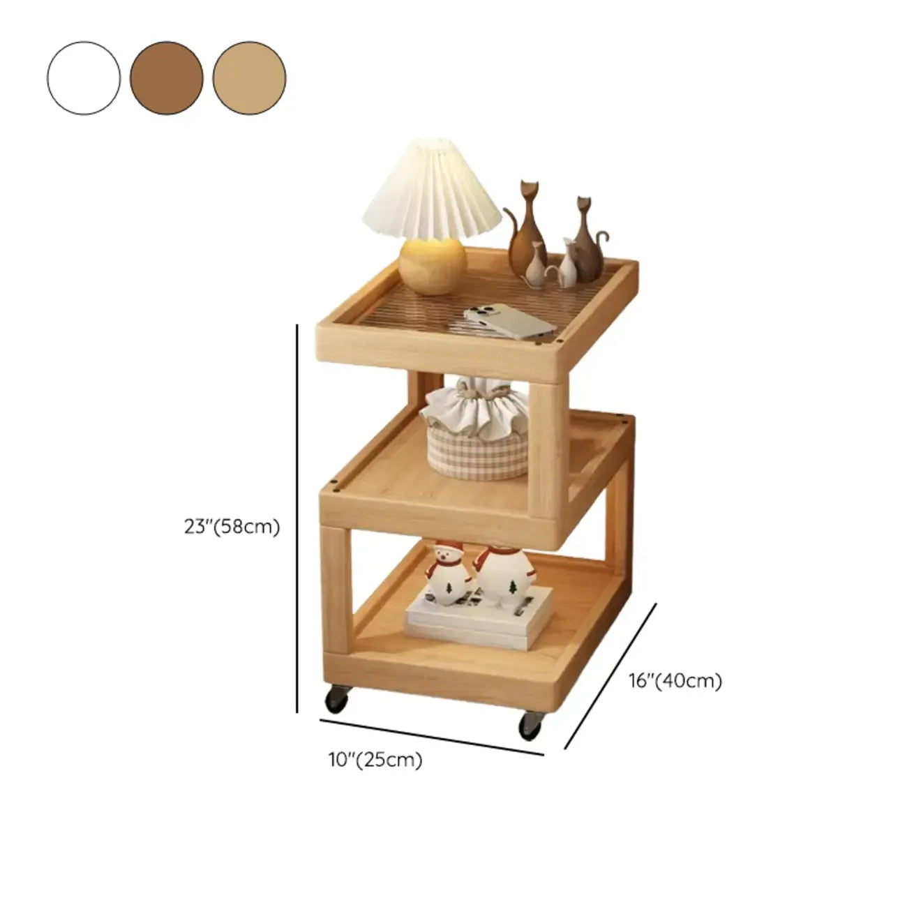 Dessus de table de rangement en bois de noyer à 3 niveaux avec roulettes