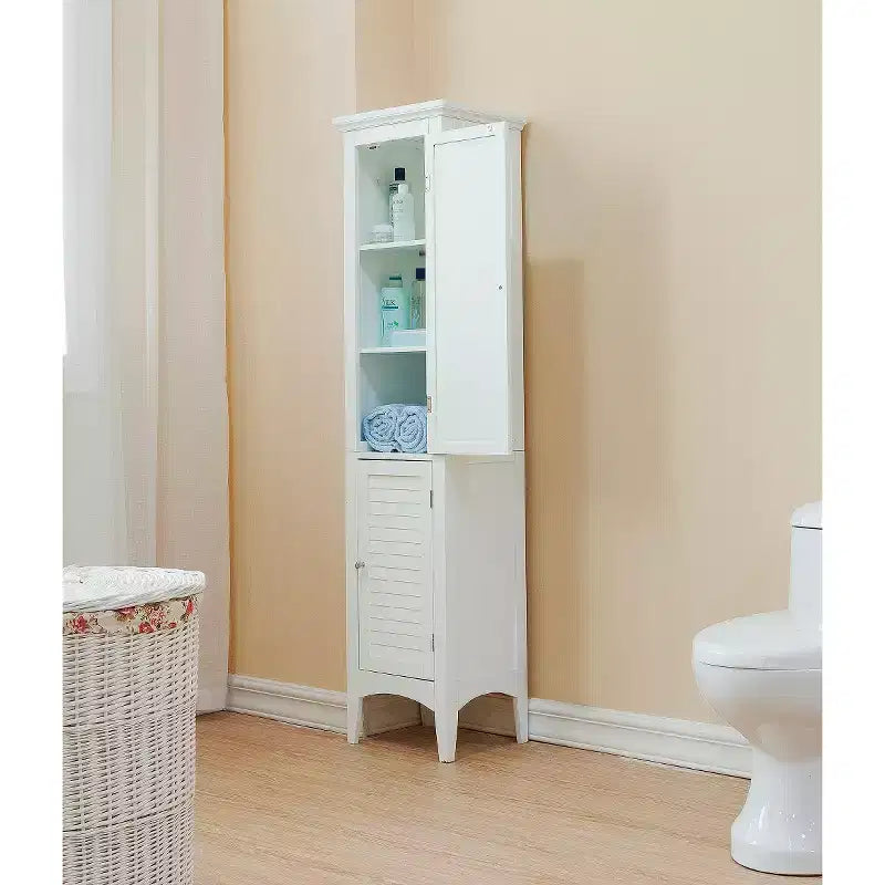 Armoire de Linge à Deux Portes Persiennes Slone - Meuble Élégant pour la Maison