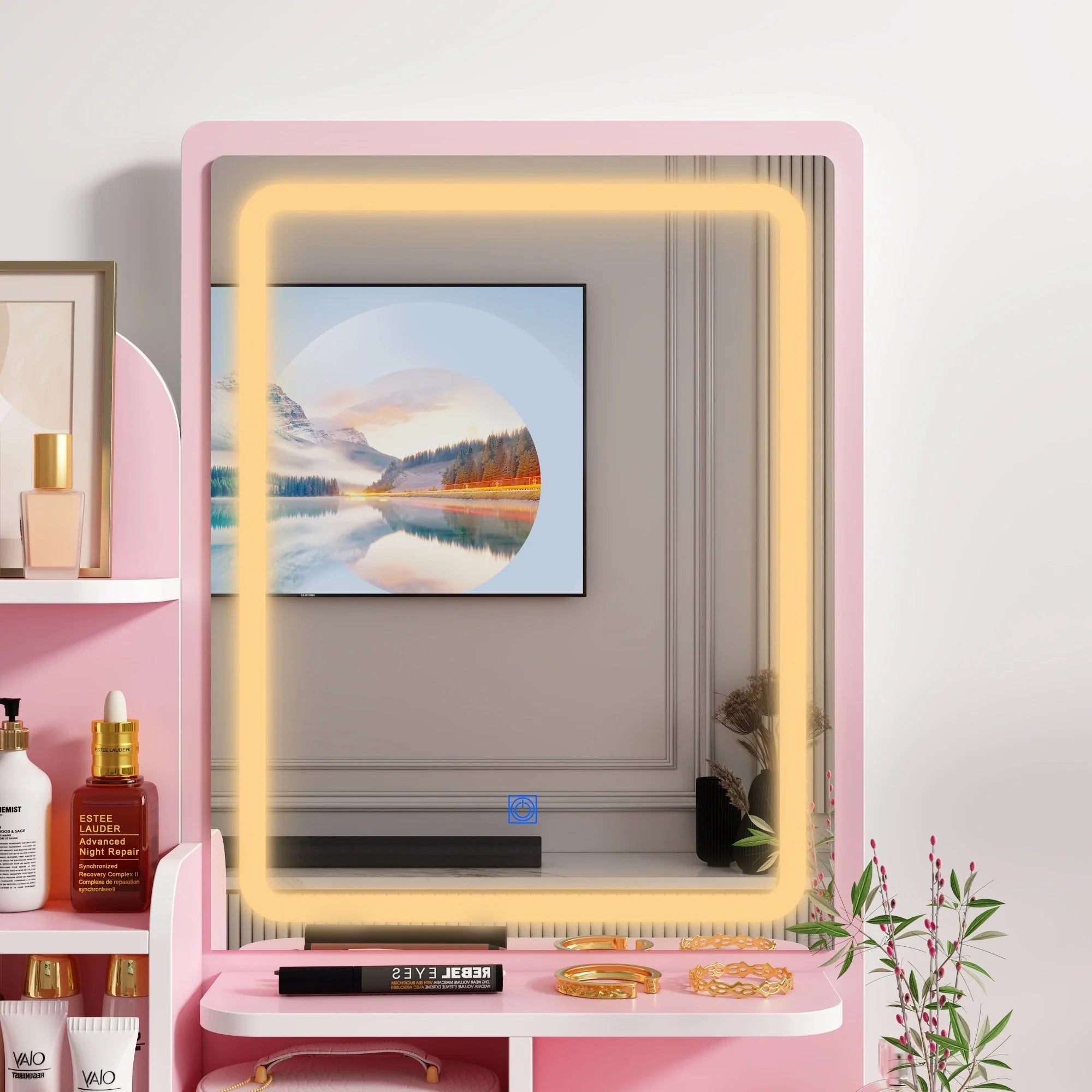 Table de Coiffeuse avec Miroir et Tabouret avec Lumières LED