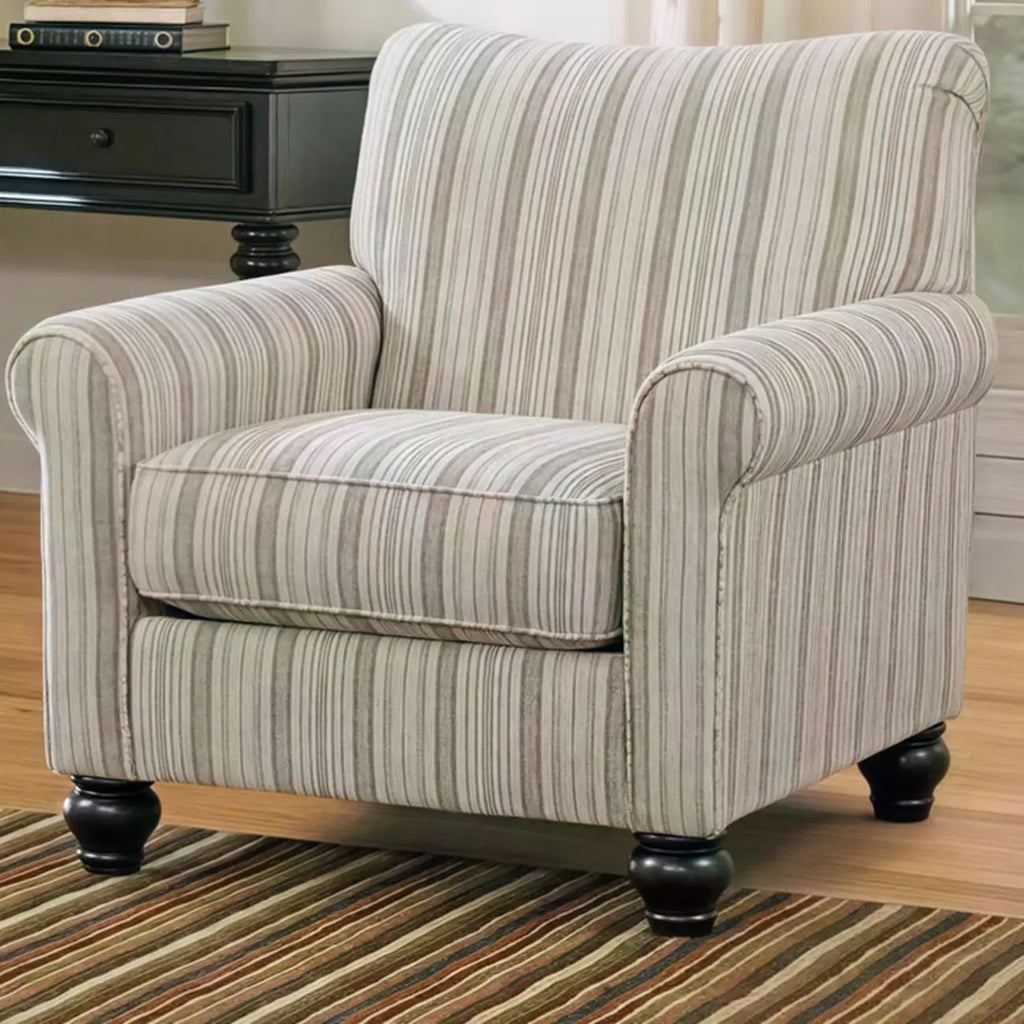 Fauteuil de salon traditionnel en tissu de lin à dossier haut