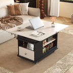 Table d'appoint pliante rectangulaire en bois et métal avec plateau relevable et roulettes