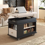Table d'appoint pliante rectangulaire en bois et métal avec plateau relevable et roulettes