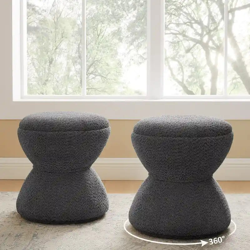 VANOMi Ottoman rembourré Boucle Djembe avec base pivotante, pouf, tabouret de coiffeuse pivotant pour salon, dressing (lot de 2)