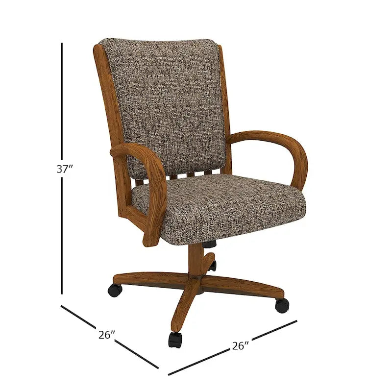 Chaise de salle à manger à roulettes Chromcraft Darell, finition châtaignier