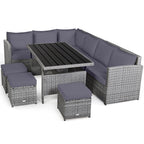 Ensemble de salle à manger Costway 7 pièces en rotin pour terrasse, canapé sectionnel et pouf - Voir détails