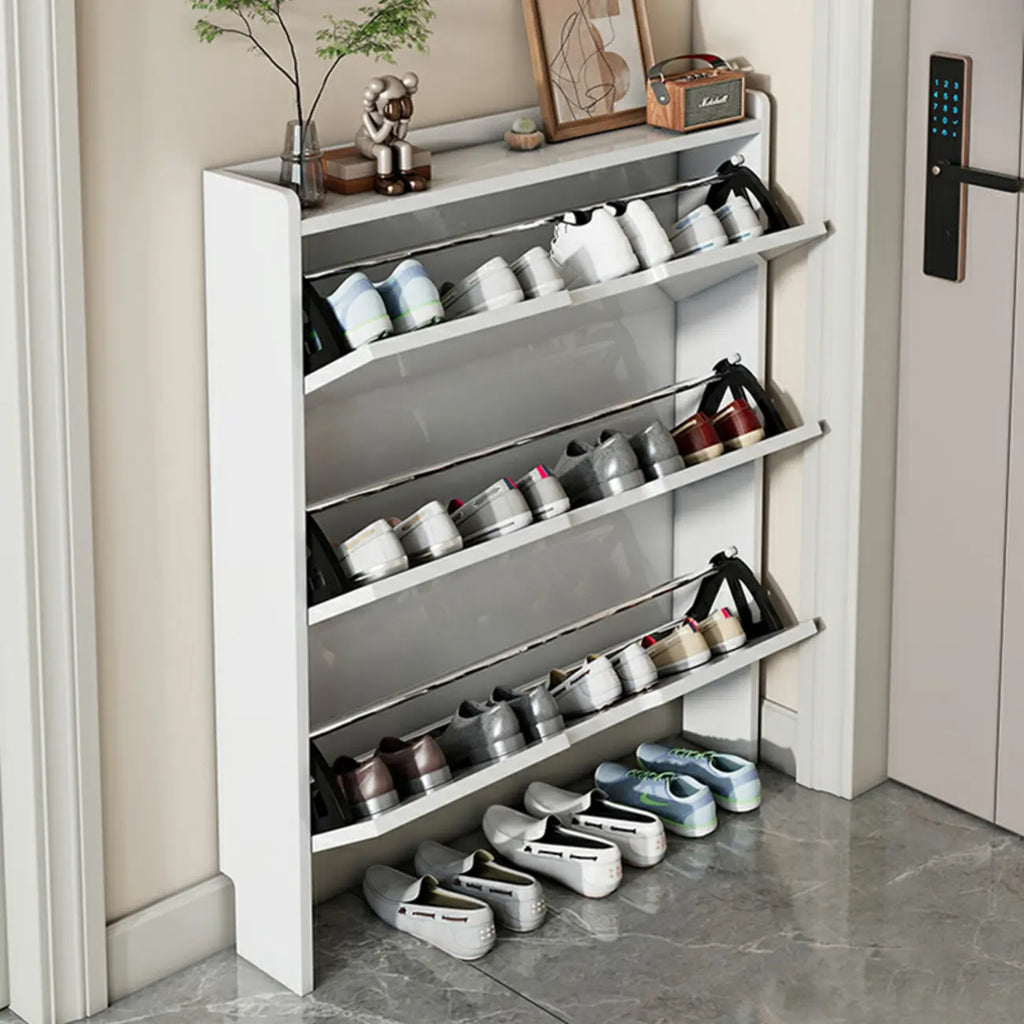 Meuble à chaussures 3 niveaux en bois blanc avec portes abattantes
