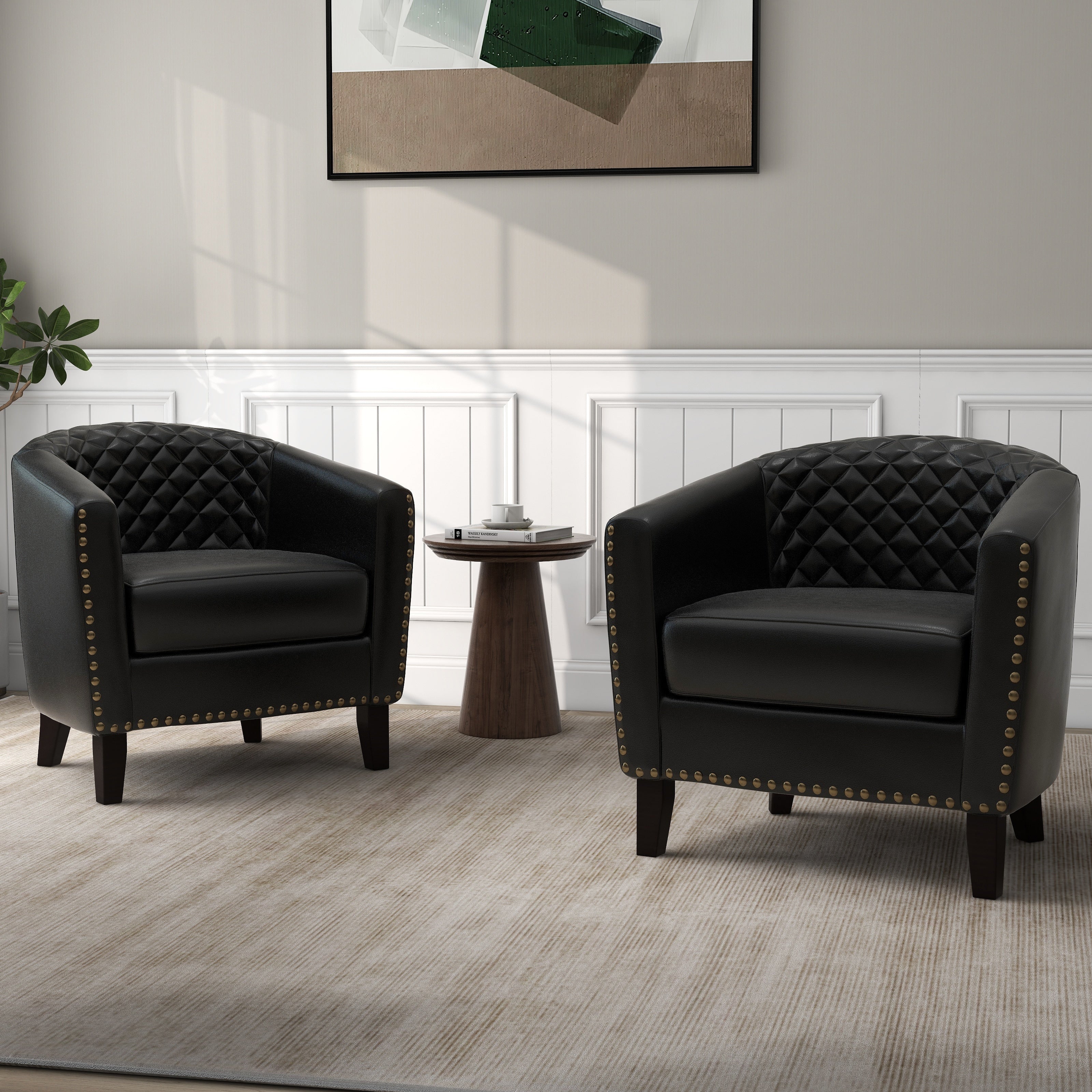 Lot de 2 fauteuils d'appoint ronds 29 W en similicuir végan avec clous décoratifs