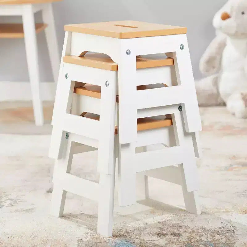 Melissa & Doug Tabourets en bois – Lot de 4 – Blanc/Chaises d'activité pour enfants, bois massif, empilables