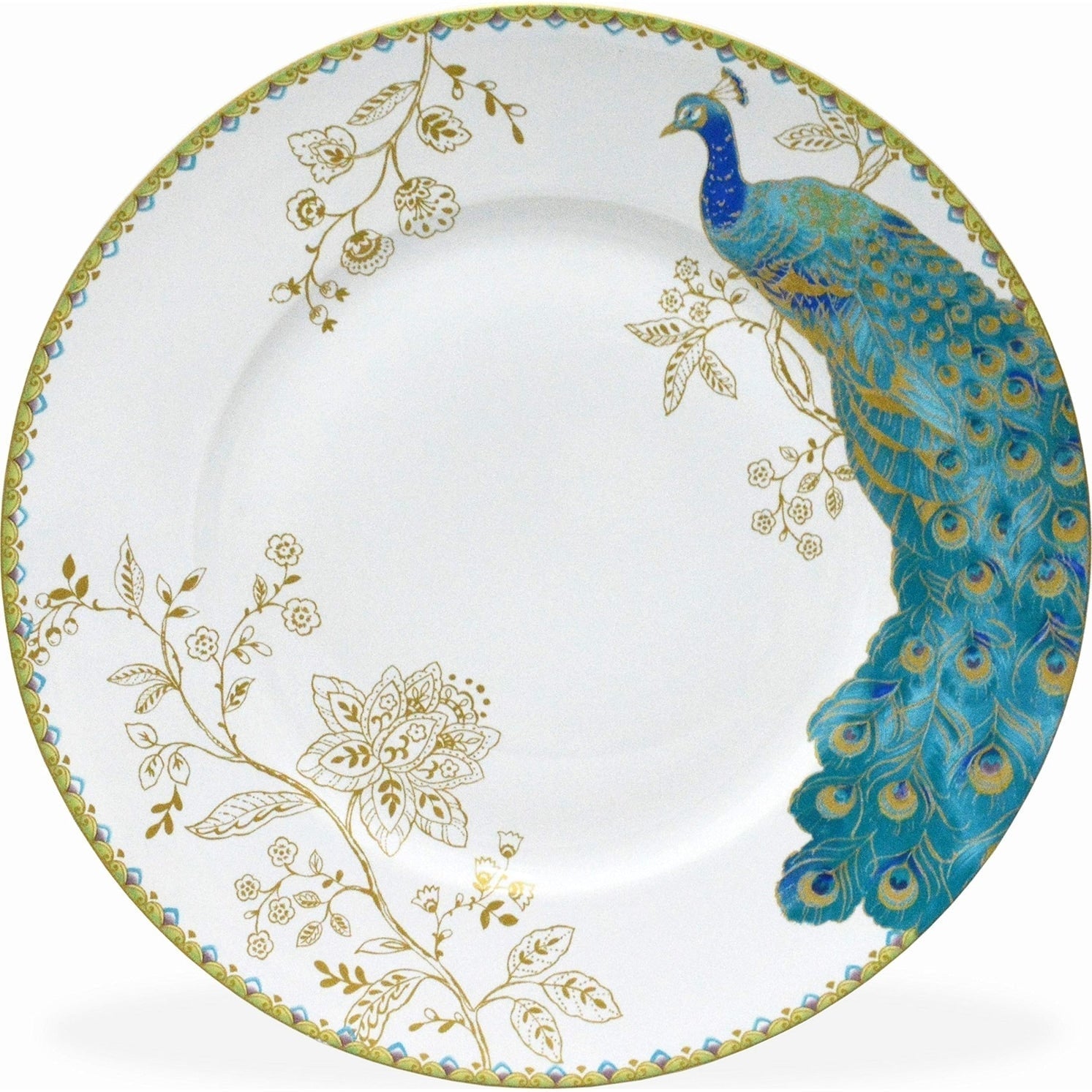 Ensemble de vaisselle en porcelaine 16 pièces 222 Fifth Peacock Garden avec assiettes rondes, bols et tasses, blanc