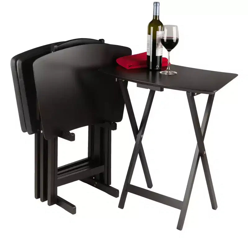 Table d'appoint en forme d'éventail Anila de 5 pièces - Winsome : Tables pliantes en bois massif, bords biseautés, étagère de rangement